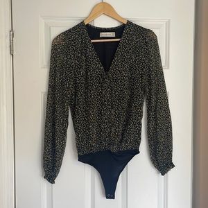 Abercrombie Floral Bodysuit Black Green XS